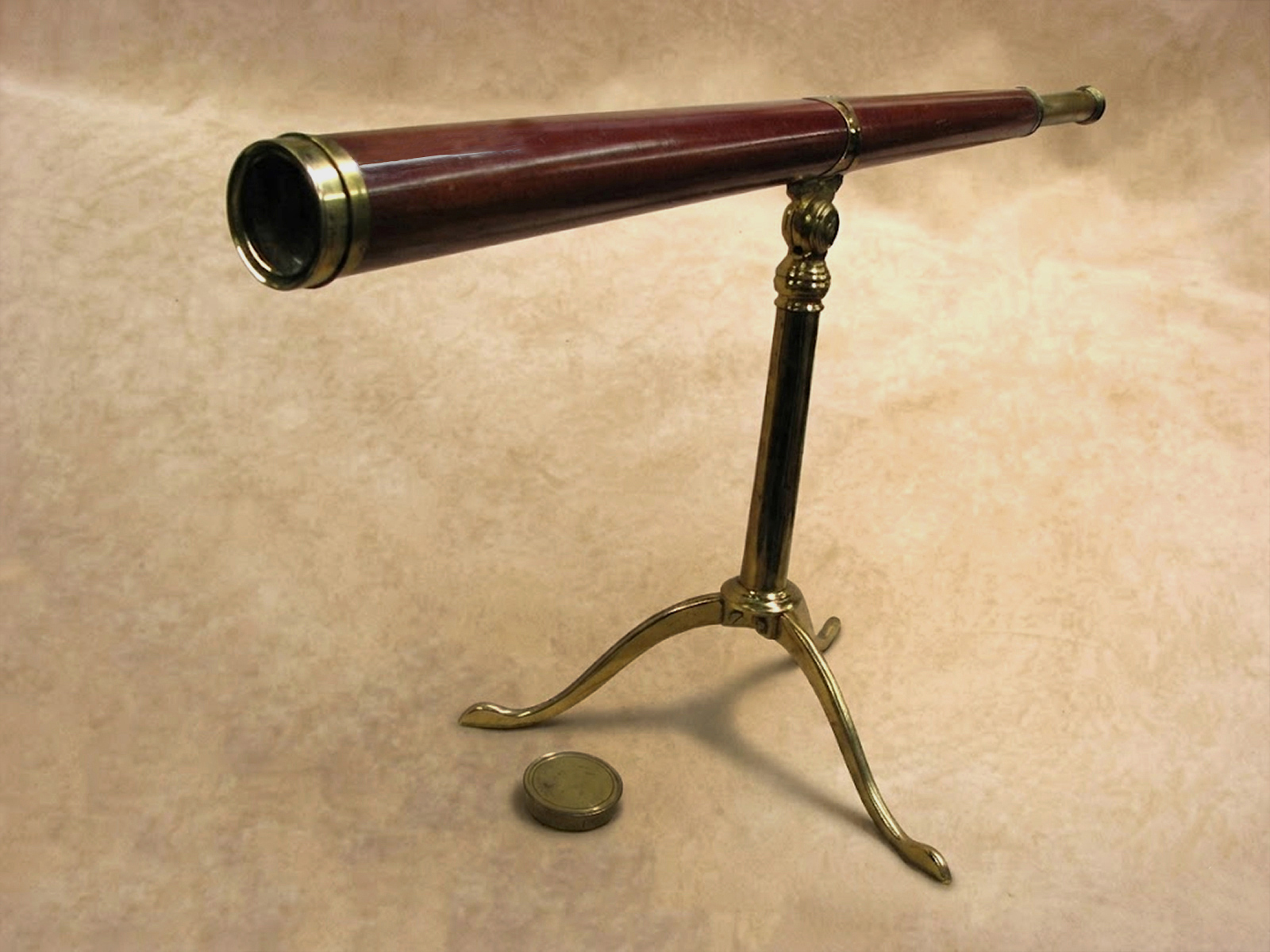 18th Century Library telescope signed 'Kimbell, Dean St, London' with brass tripod